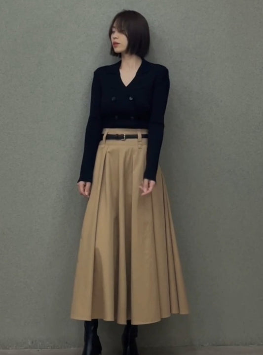 High-Waisted Pleated Skirt with Belt